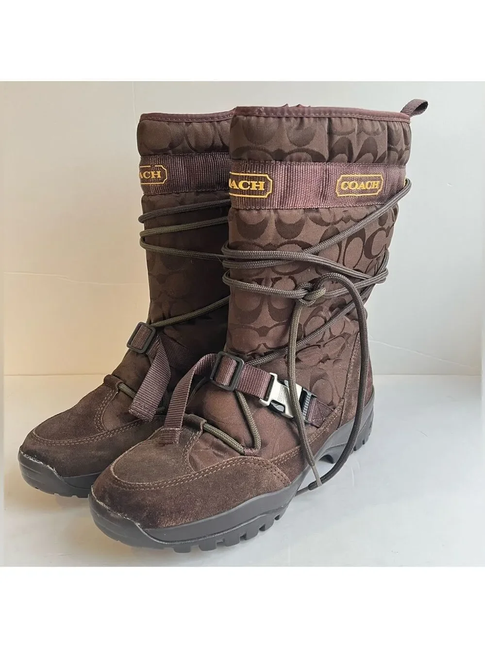 COACH Sela Brown Signature Snow Boots Size 9.5 Medium